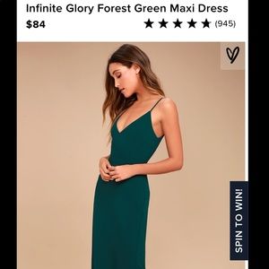 NWT Lulus Forest Green Infinite Glory Maxi Dress